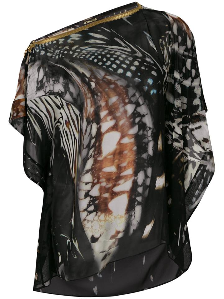 Roberto Cavalli One Shoulder Print Blouse - Black