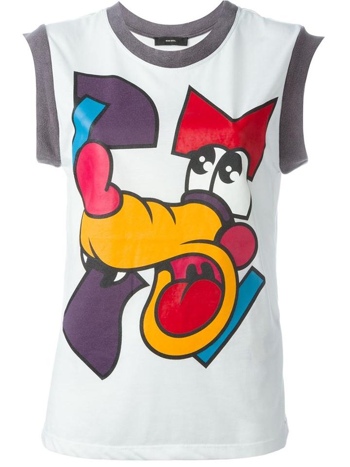 Diesel Cartoon Print Constast Trim Sleeveless Tank