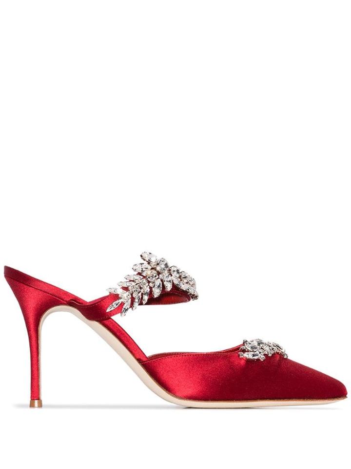 Manolo Blahnik Lurem Crystal-embellished Pumps - Red