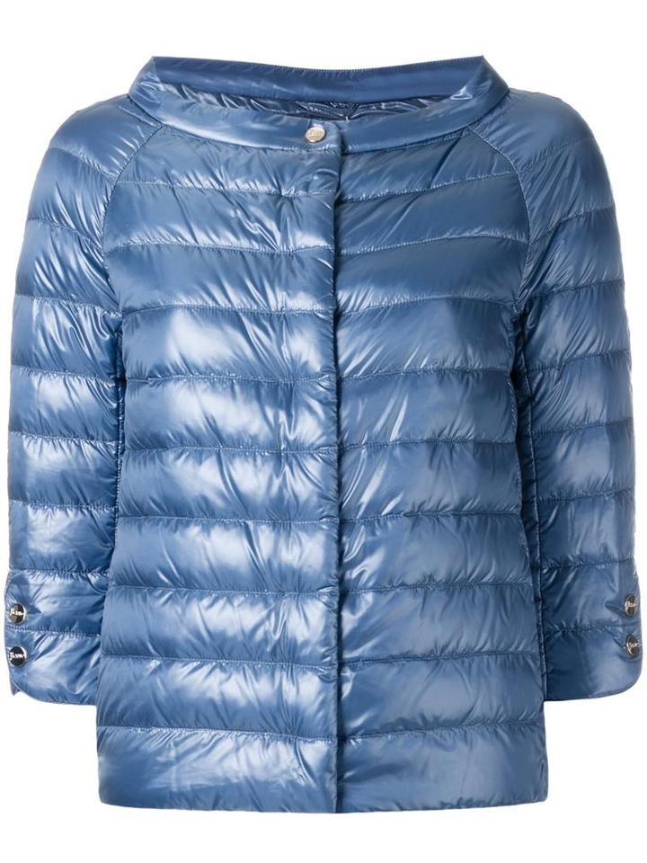 Herno Collarless Puffer Jacket, Women's, Size: 42, Blue, Polyamide/goose Down