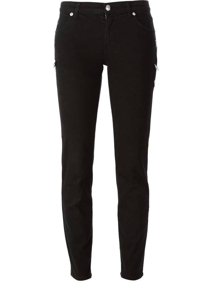 Versus Safety Pin Detail Skinny Jeans, Women's, Size: 30, Black, Cotton/spandex/elastane