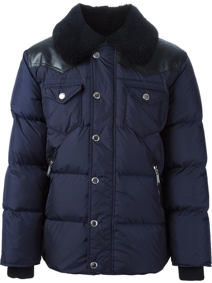Dsquared2 Lamb Fur Collar Padded Jacket, Men's, Size: 52, Blue, Calf Leather/feather Down/polyamide/lamb Fur