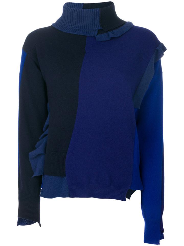 Erika Cavallini Frilled Colourblock Turtleneck Sweater - Blue