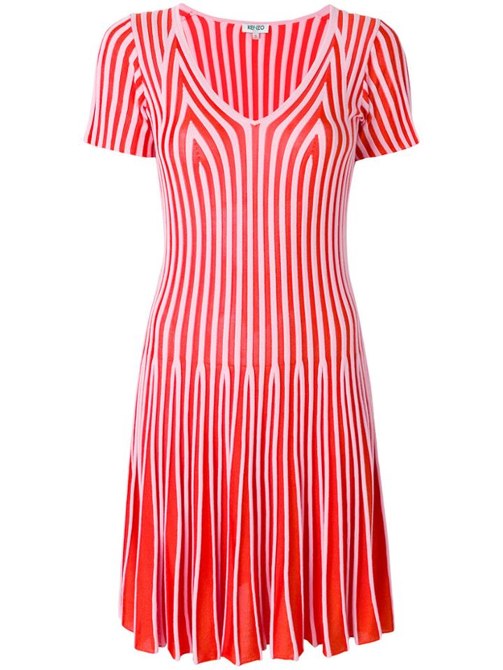 Kenzo Striped Flare Dress - Red