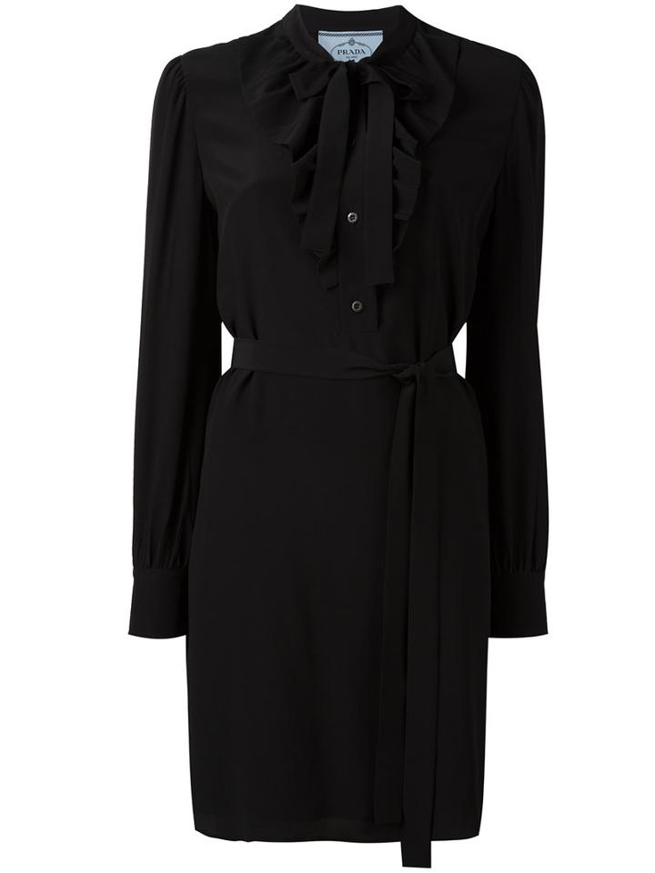 Prada Ruffled Tied Neck Dress, Women's, Size: 42, Black, Silk