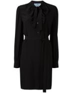 Prada Ruffled Tied Neck Dress, Women's, Size: 42, Black, Silk