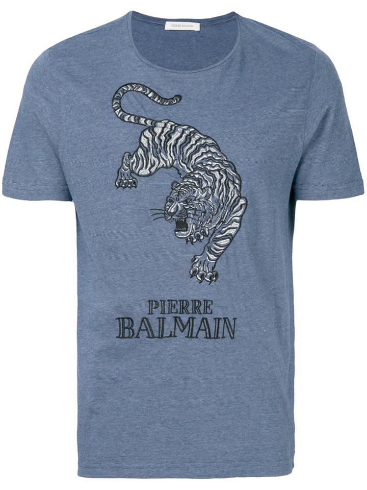 Pierre Balmain Tiger Embroidered T-shirt - Blue