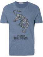 Pierre Balmain Tiger Embroidered T-shirt - Blue