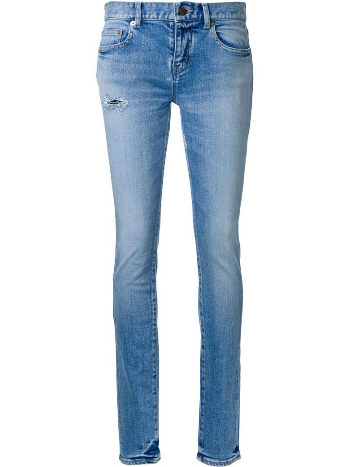 Saint Laurent Low Waisted Skinny Jeans, Women's, Size: 28, Blue, Cotton/spandex/elastane