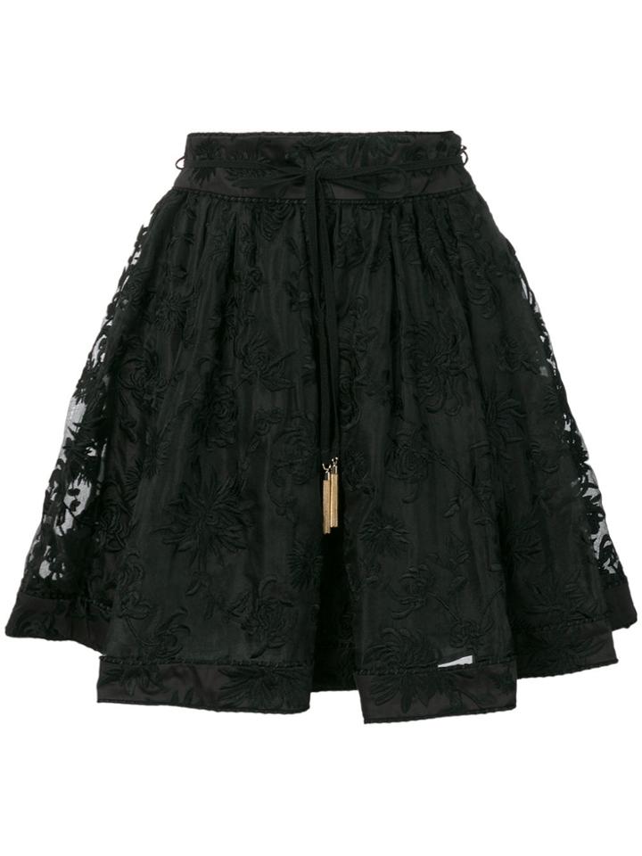 Zimmermann Embroidered Full Mini Skirt - Black