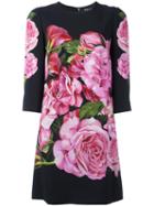 Dolce & Gabbana Rose Print Crepe Dress, Women's, Size: 40, Black, Viscose/silk/spandex/elastane