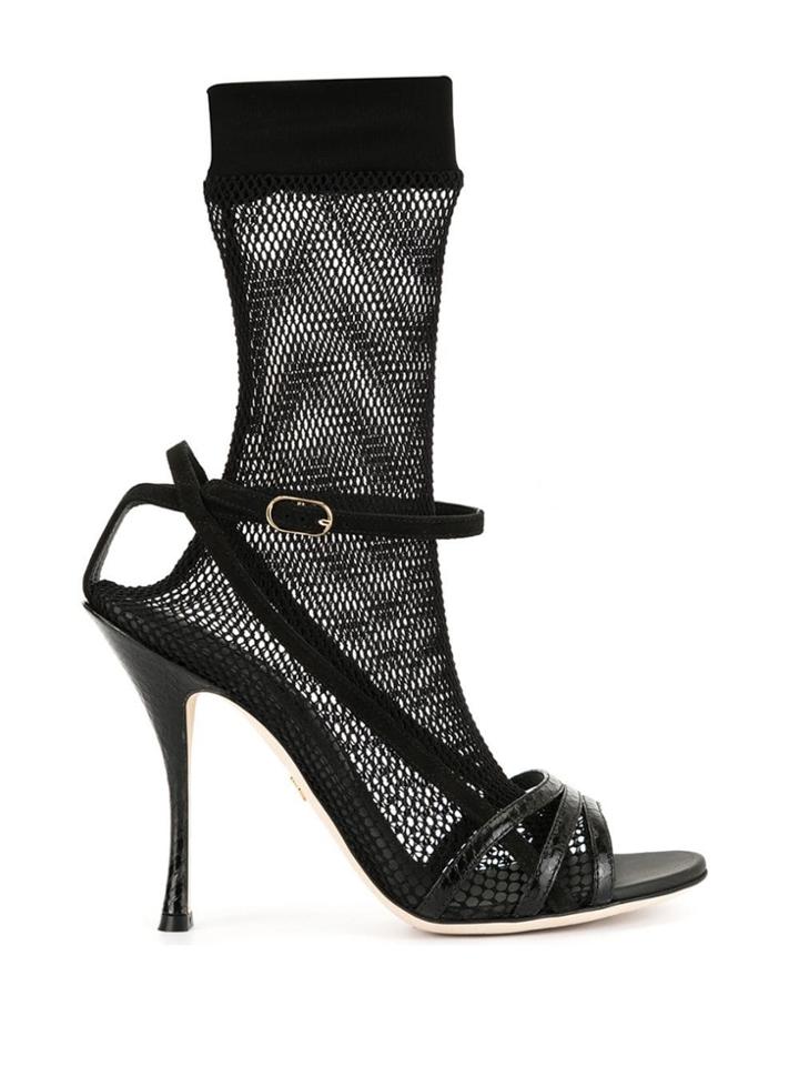 Dolce & Gabbana Fishnet Sock Heeled Sandals - Black
