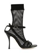 Dolce & Gabbana Fishnet Sock Heeled Sandals - Black