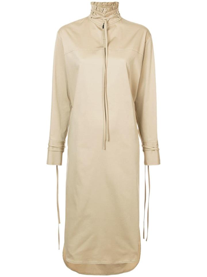 Derek Lam Long Sleeve Mandarin Collar Shirtdress With Ties - Neutrals