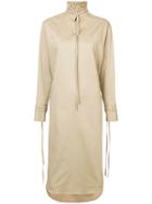 Derek Lam Long Sleeve Mandarin Collar Shirtdress With Ties - Neutrals