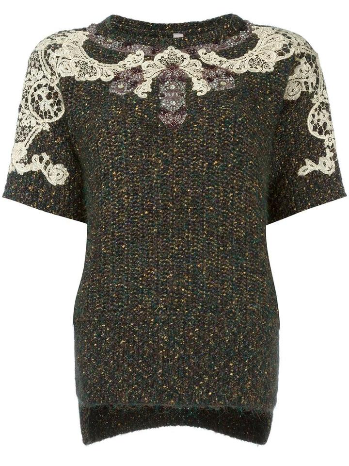 Antonio Marras Lace Overlay Knitted Top, Women's, Size: Large, Green, Acrylic/nylon/polyester/wool