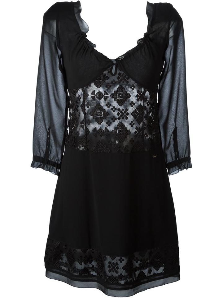 Just Cavalli Sheer Panel Embroidered Dress, Women's, Size: 42, Black, Polyamide/polyester