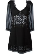 Just Cavalli Sheer Panel Embroidered Dress, Women's, Size: 42, Black, Polyamide/polyester