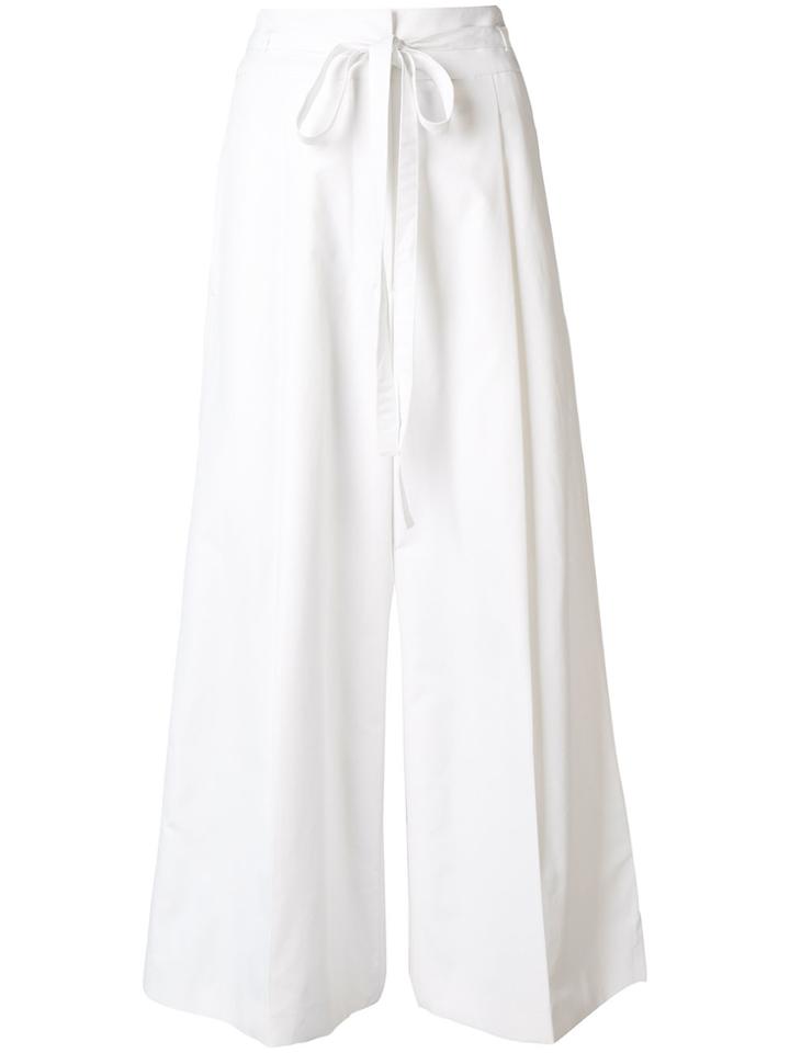 Rochas Tie Waist Cropped Palazzo Trousers - White