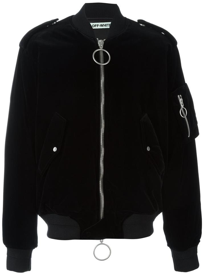 Off-white Velvet Bomber Jacket, Men's, Size: Medium, Black, Cotton/viscose/polyester