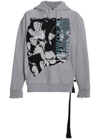 Election Reform Hoody With Embroidered Logo And Textile Collage - Grey