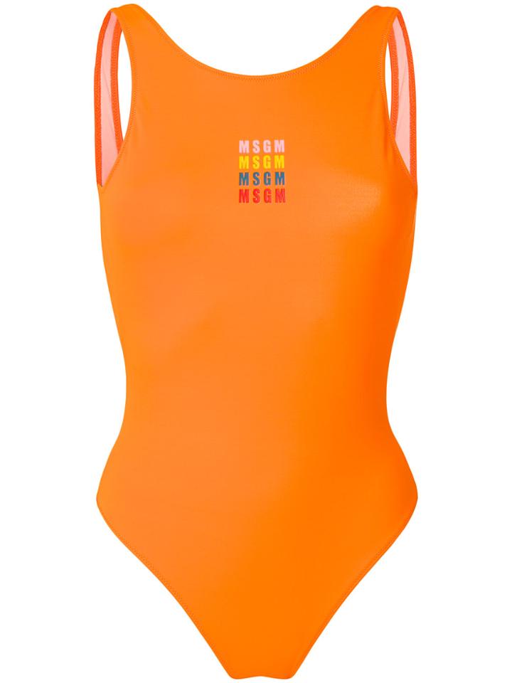 Msgm Logo Print Swimsuit - Yellow & Orange