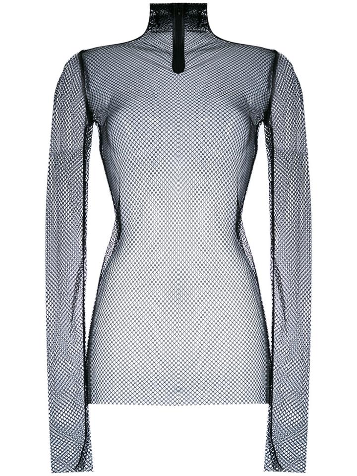 Nude Mesh Turtle Neck Sweater - Black