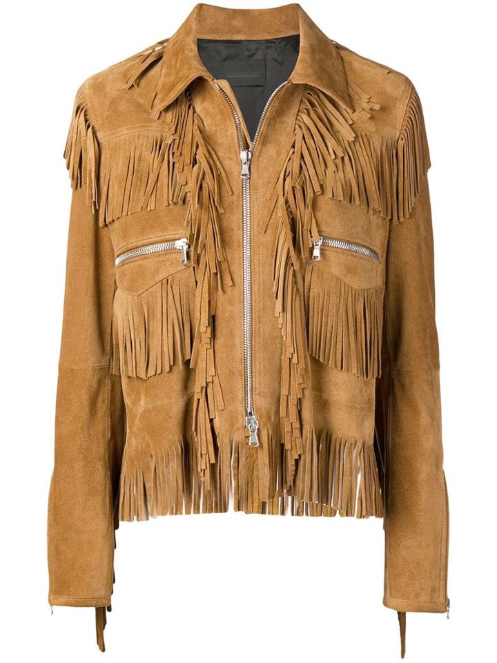Diesel Black Gold Split Suede Jacket With Fringes - Brown