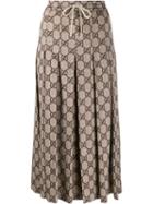 Gucci Gg Pattern Pleated Midi Skirt - Neutrals
