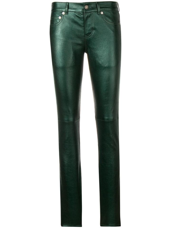 Saint Laurent Coated Slim Fit Trousers - Green