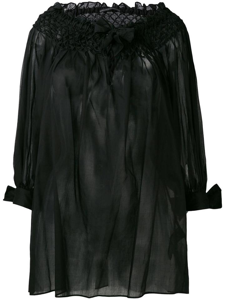 Off-shoulders Sheer Blouse - Women - Cotton - 40, Black, Cotton, Ermanno Scervino