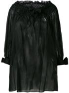Off-shoulders Sheer Blouse - Women - Cotton - 40, Black, Cotton, Ermanno Scervino