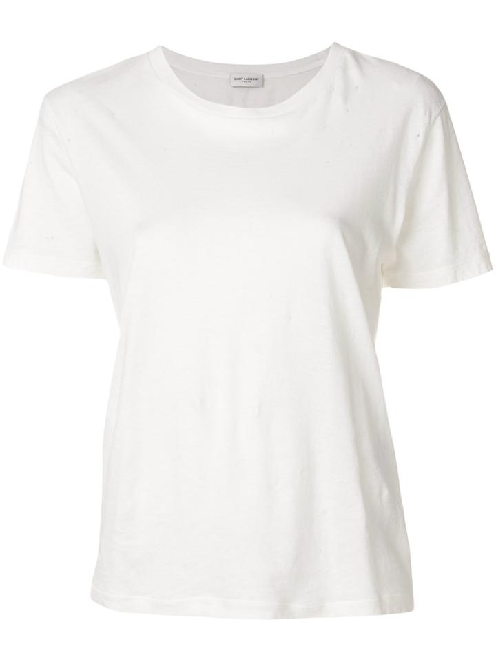 Saint Laurent Holed Crew Neck T-shirt - White