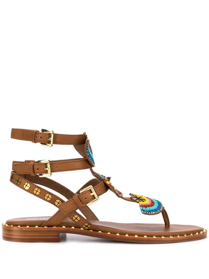 Ash Peru Bead Embellished Sandals - Brown