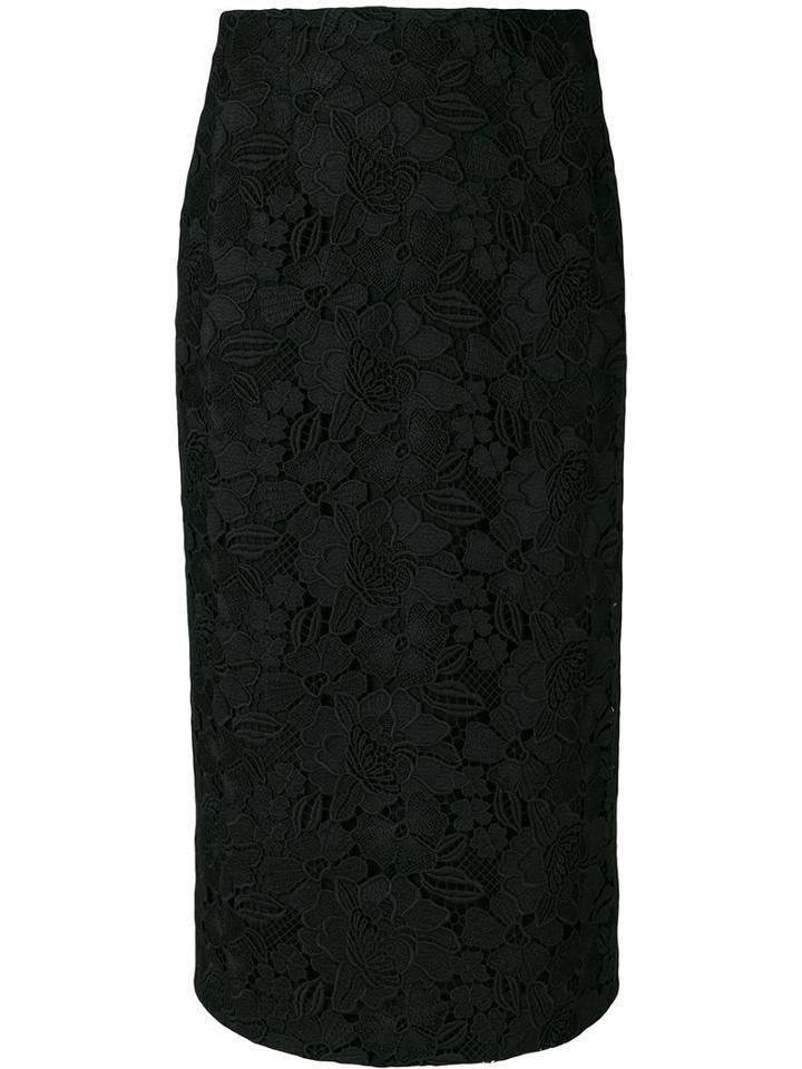 No21 - Straight Midi Skirt - Women - Silk/polyester/acetate - 44, Black, Silk/polyester/acetate