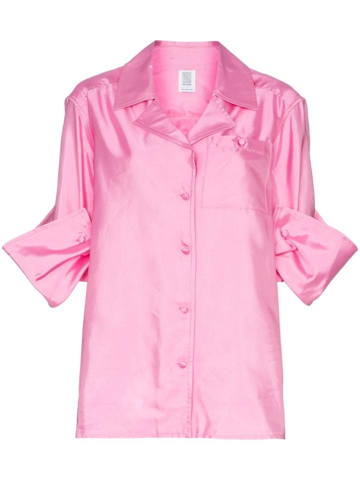Rosie Assoulin Silk Peekaboo Button Shirt - Pink & Purple