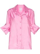 Rosie Assoulin Silk Peekaboo Button Shirt - Pink & Purple