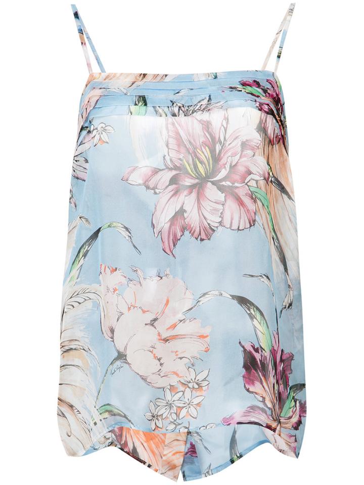 Fausto Puglisi - Floral Print Cami Top - Women - Silk - 44, Blue, Silk