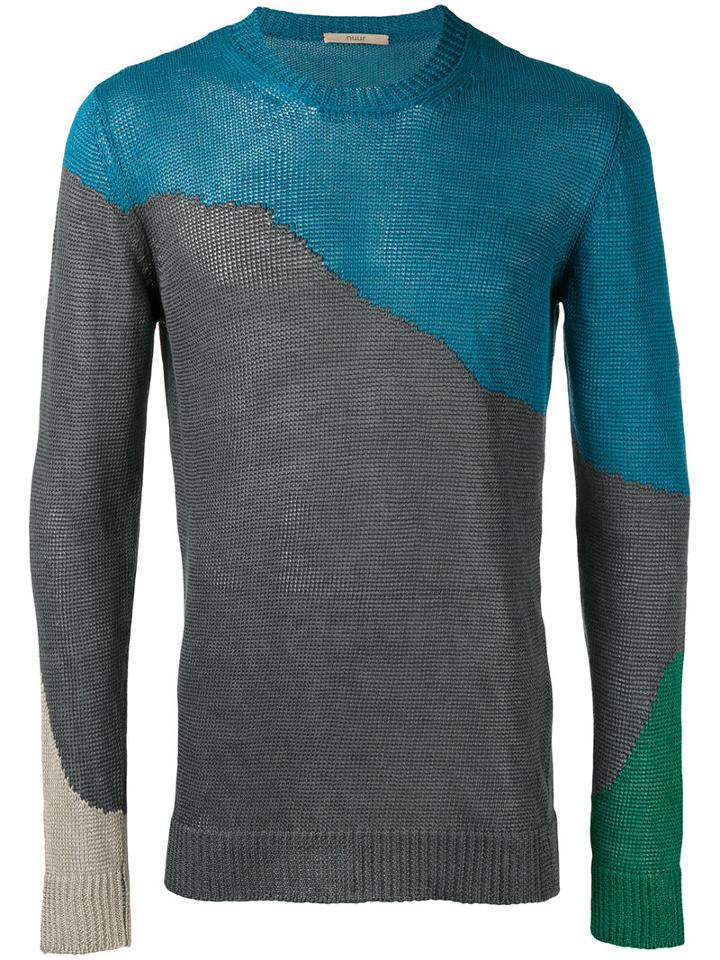 Roberto Collina Colour Block Jumper, Men's, Size: 50, Blue, Linen/flax