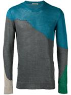 Roberto Collina Colour Block Jumper, Men's, Size: 50, Blue, Linen/flax