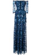 Marchesa Notte Off-the-shoulder Floral-print Gown - Blue