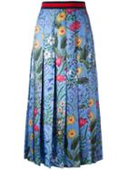 Gucci New Flora Print Skirt, Women's, Size: 38, Blue, Silk/viscose/cotton