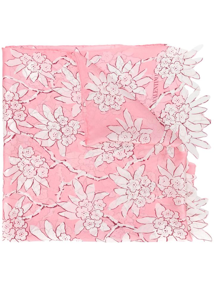 Valentino Floral Print Scarf - Pink & Purple
