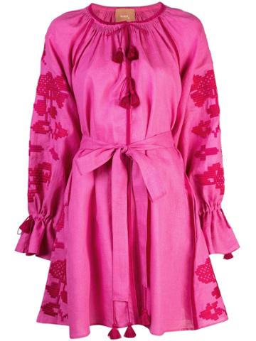 March 11 Geometric Embroidery Mini Dress - Pink