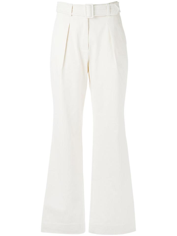 Egrey Belted Flare Trousers, Women's, Size: 40, White, Cotton/spandex/elastane