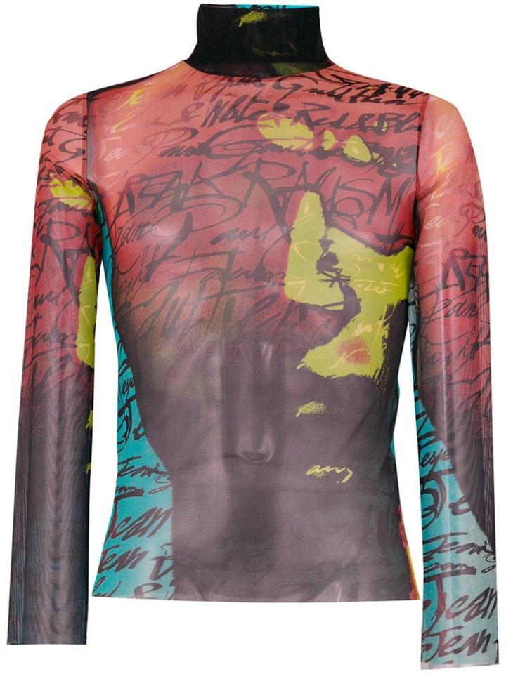 Jean Paul Gaultier Vintage Lettering Print Turtleneck Top - Orange