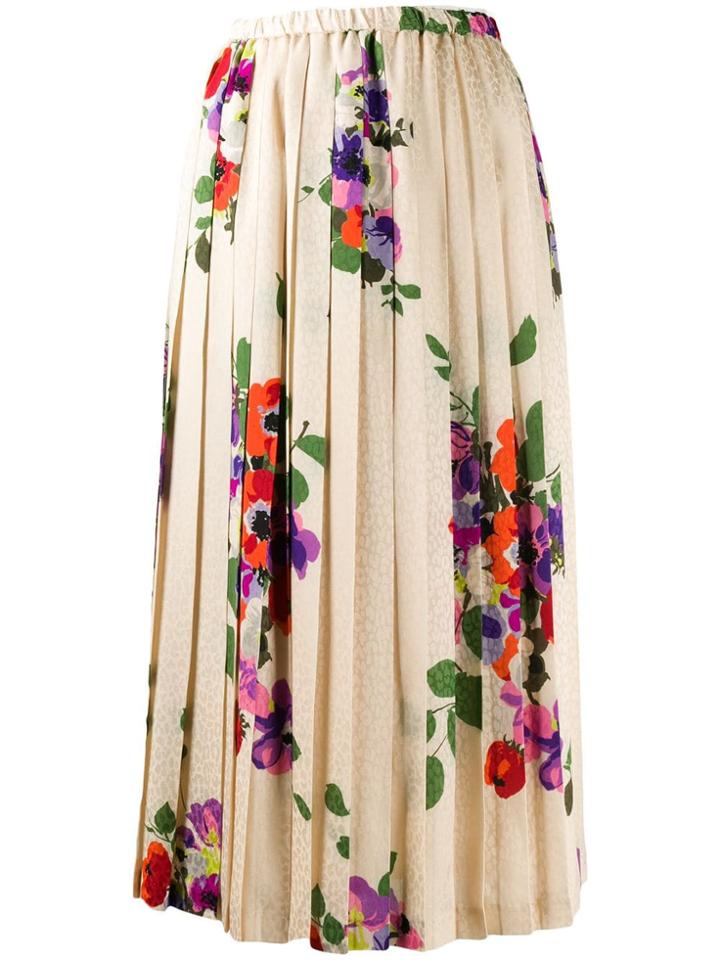 Junya Watanabe Pleated Floral Skirt - Neutrals