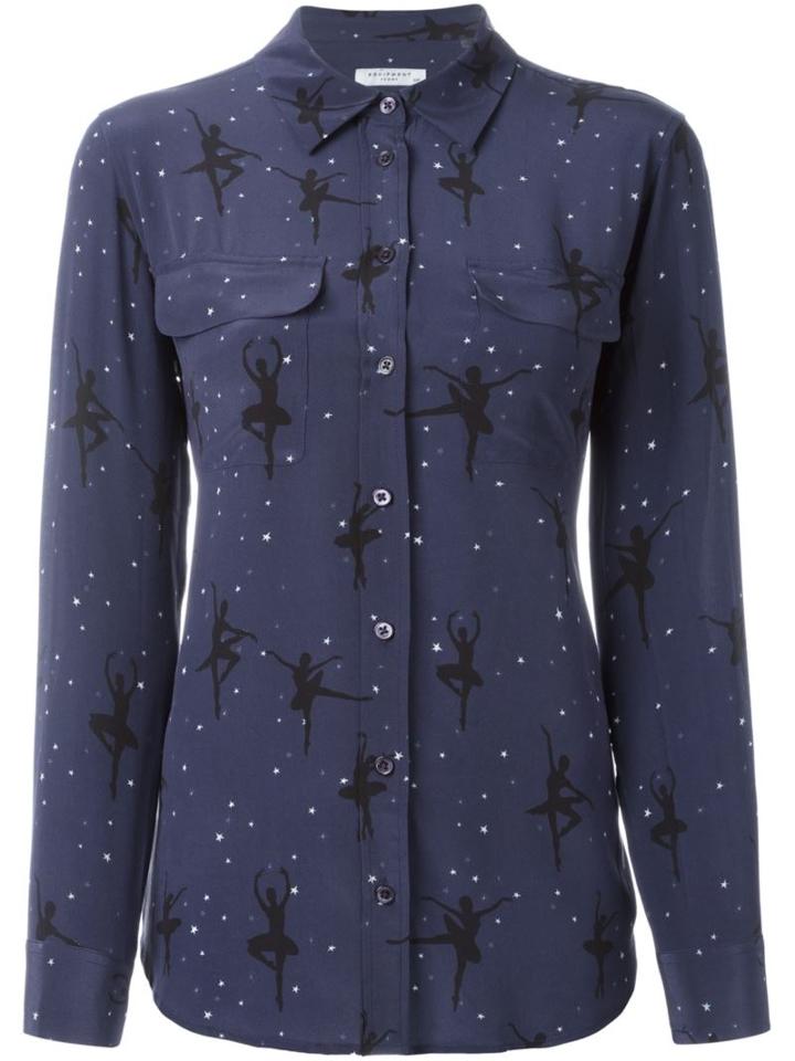 Equipment Ballerina Print Shirt, Women's, Size: Medium, Blue, Silk