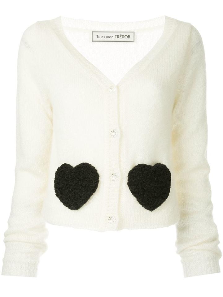 Tu Es Mon Trésor Heart Cardigan - White