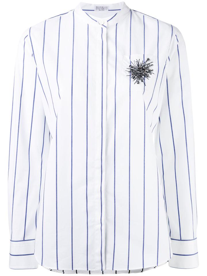 Brunello Cucinelli Striped Shirt, Women's, Size: Medium, White, Cotton/spandex/elastane/glass/acrylic